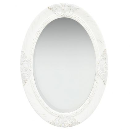 Стенно огледало, бароков стил, 50x70 см, бяло