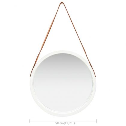 Стенно огледало с каишка, 50 см, бяло