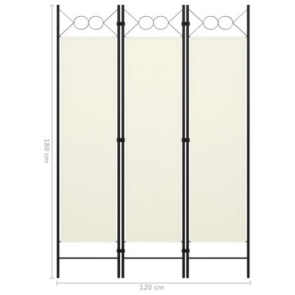 Параван за стая, 3 панела, бял, 120x180 см