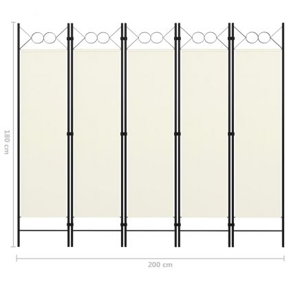 Параван за стая, 5 панела, бял, 200x180 см