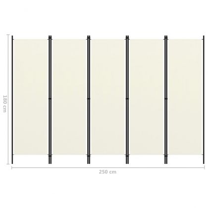 Параван за стая, 5 панела, бял, 250x180 см