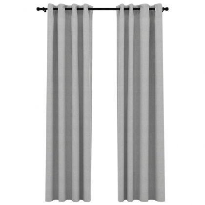 Затъмняващи завеси имитация лен с отвори 2 бр сиви 140x245 см