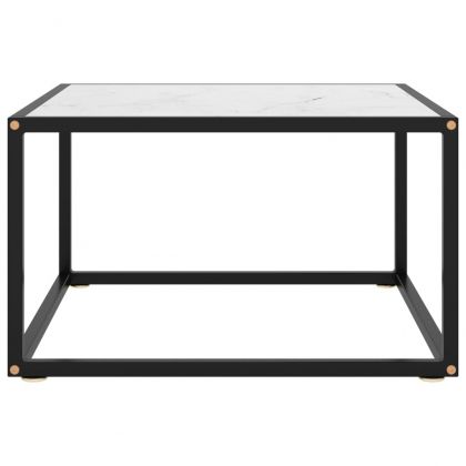 Кафе маса, черна, с бяло мраморно стъкло, 60x60x35 см