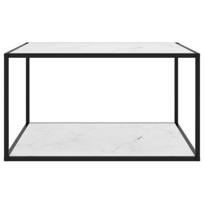 Кафе маса, черна, с бяло мраморно стъкло, 90x90x50 см