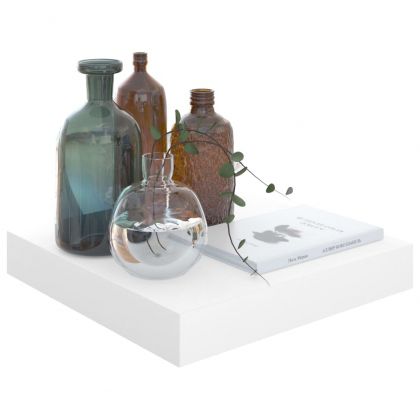 Окачен стенен рафт, бял гланц, 23x23,5x3,8 см, МДФ