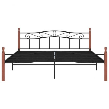Рамка за легло черен метал и дъбово дърво масив 200x200 см