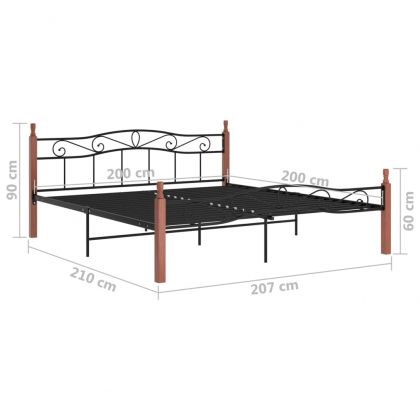 Рамка за легло черен метал и дъбово дърво масив 200x200 см