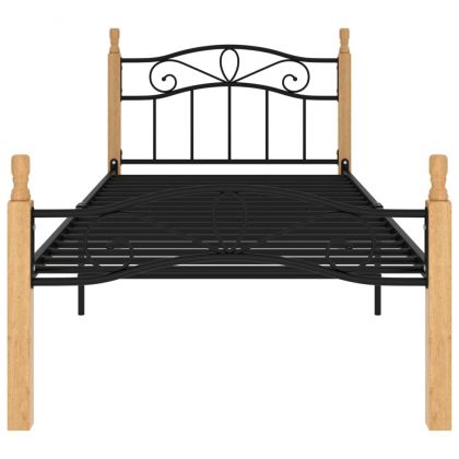 Рамка за легло черен метал и дъбово дърво масив 90x200 см