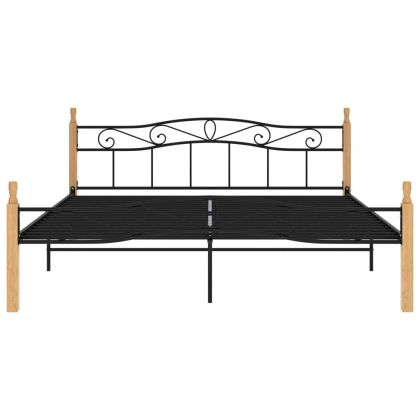 Рамка за легло черен метал и дъбово дърво масив 200x200 см