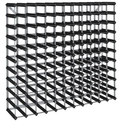 Стойка за вино за 120 бутилки, черна, масивна борова дървесина