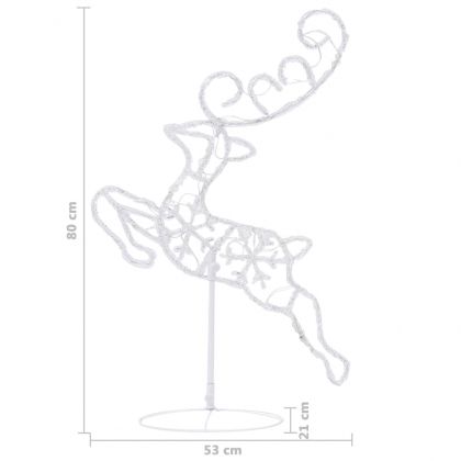 Акрилни летящи коледни елени с шейна, 260x21x87 см, синьо