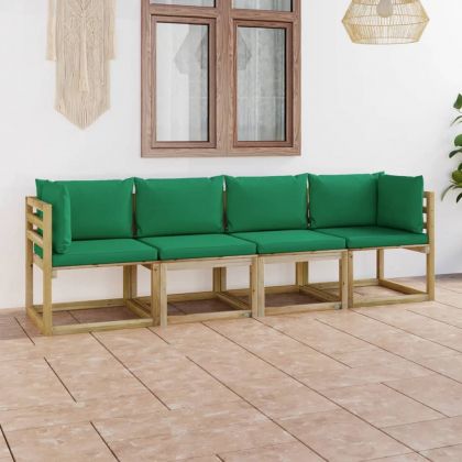 4-местен градински диван със зелени възглавници