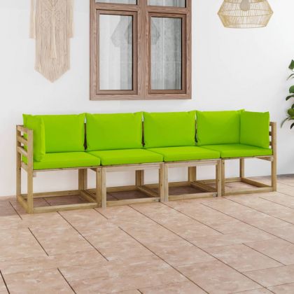 4-местен градински диван с яркозелени възглавници