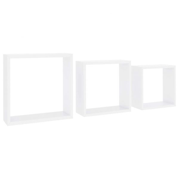 Стенни кубични рафтове, 3 бр, бели, МДФ