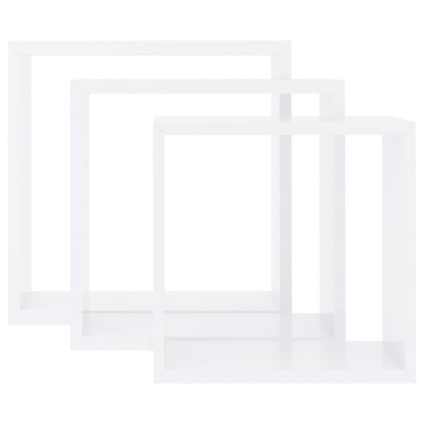 Стенни кубични рафтове, 3 бр, бели, МДФ
