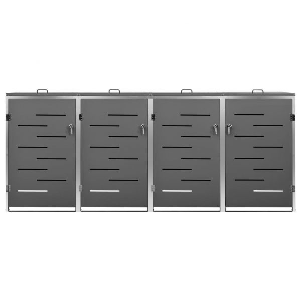 Четворен навес за кофа за смет 276,5x77,5x112,5 см инокс