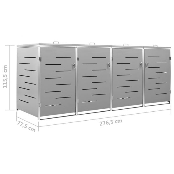 Четворен навес за кофа за смет 276,5x77,5x112,5 см инокс