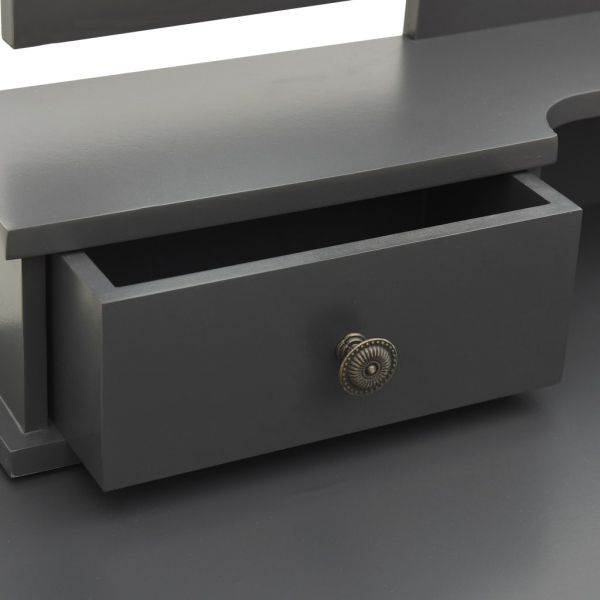 Комплект тоалетка с табуретка, сив, 100x40x146 см, пауловния