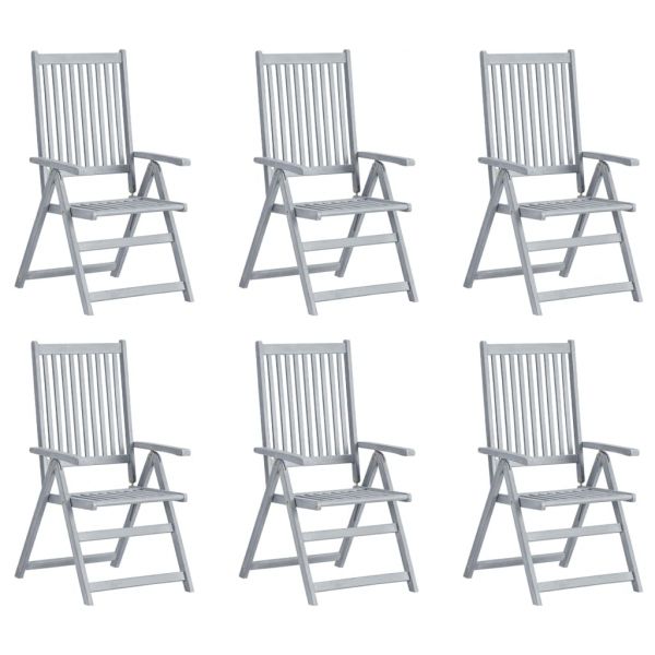 Градински накланящи се столове, 6 бр, сиви, акация масив