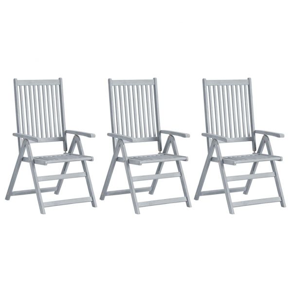 Градински накланящи се столове, 3 бр, сиви, акация масив