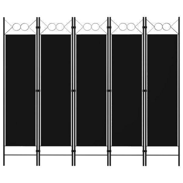 Параван за стая, 5 панела, черен, 200x180 см