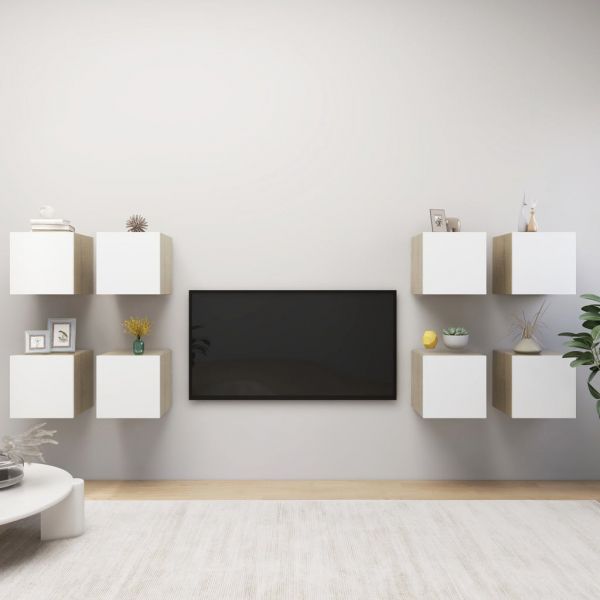 ТВ шкафове за стенен монтаж 8 бр бяло дъб сонома 30,5x30x30 см