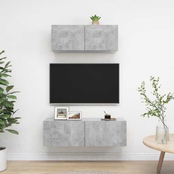Комплект ТВ шкафове от 2 части, бетонно сив, ПДЧ