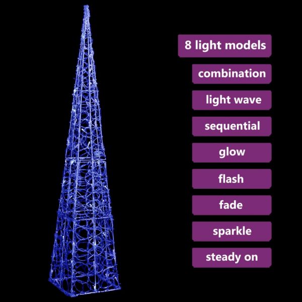 Акрилен декоративен LED светещ конус, син, 120 см