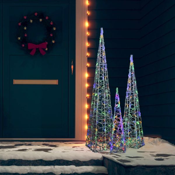 Комплект акрилни декоративни LED елхи многоцветни 60/90/120 см