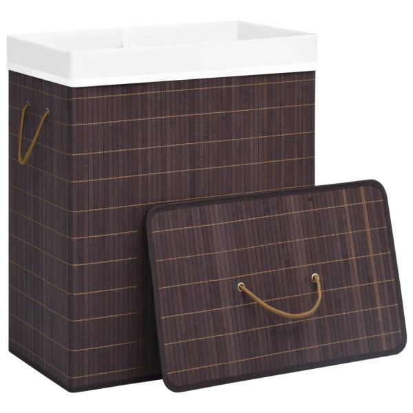 Бамбуков кош за пране с 2 секции кафяв 100 л