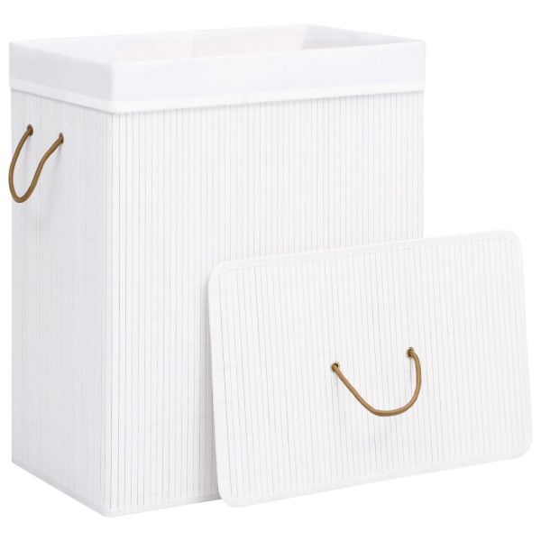 Бамбуков кош за пране с една секция, бял, 83 л