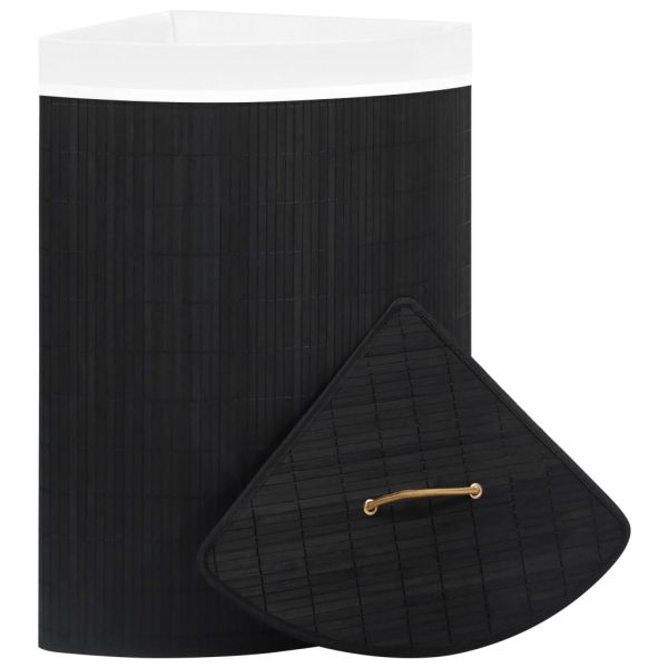 Бамбуков ъглов кош за пране, черен, 60 л