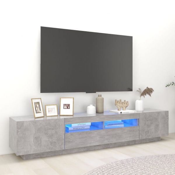 ТВ шкаф с LED осветление, бетонно сив, 200x35x40 см