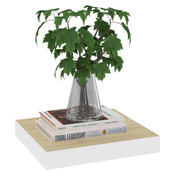 Окачени стенни рафтове, 4 бр, дъб и бял, 23x23,5x3,8 см, МДФ