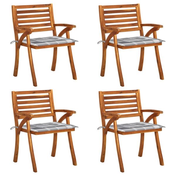 Градински столове с възглавници, 4 бр, акация масив