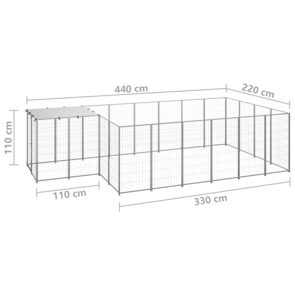 Клетка за кучета, сребриста, 8,74 м², стомана