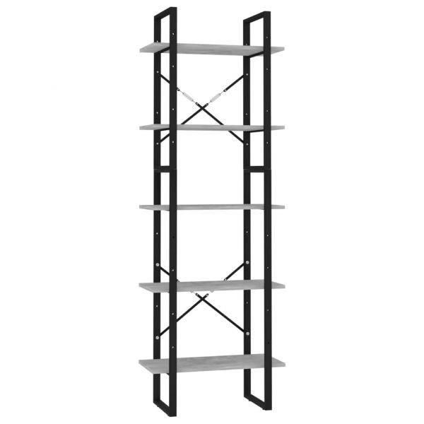 5-етажна библиотека бетонно сива 60x30x175 см инженерно дърво