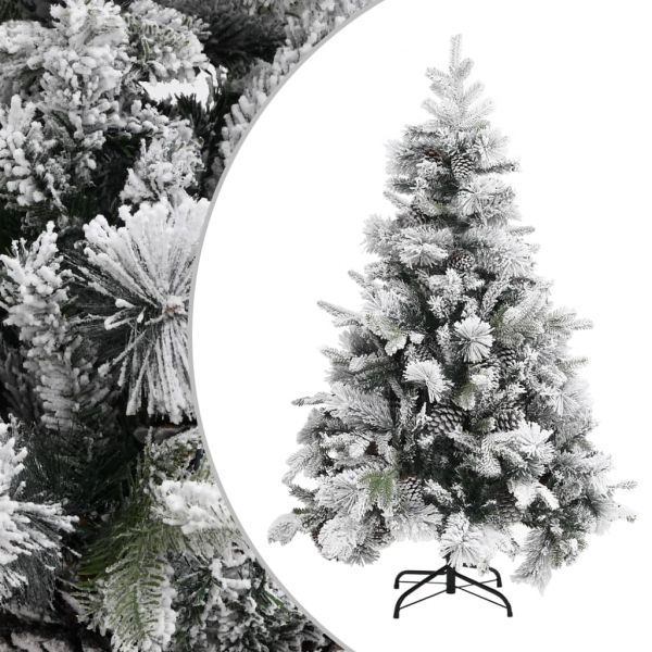 Коледна елха с флокиран сняг и шишарки, 150 см, PVC и PE