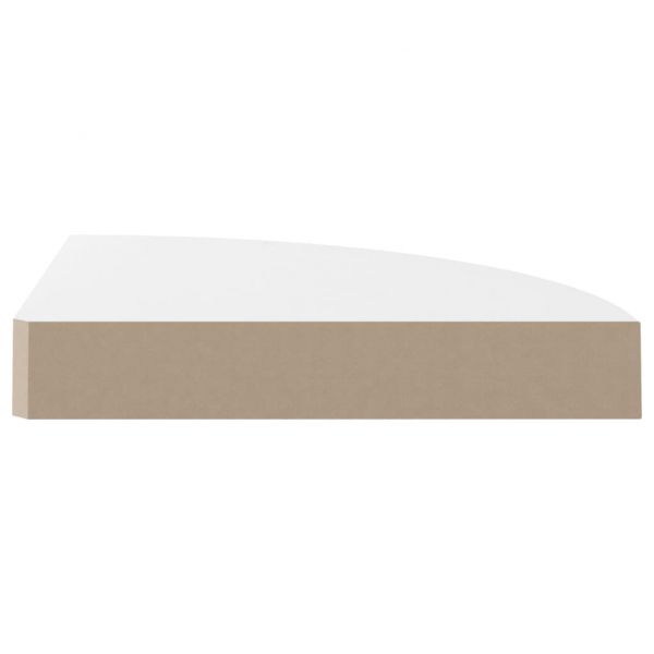 Плаващи ъглови рафтове, 2 бр., бяло, гланц, 25x25x3,8 см, MDF