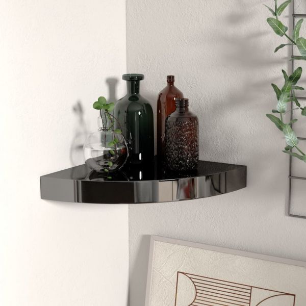 323889 Floating Corner Shelf High Gloss Black 25x25x3,8 cm MDF