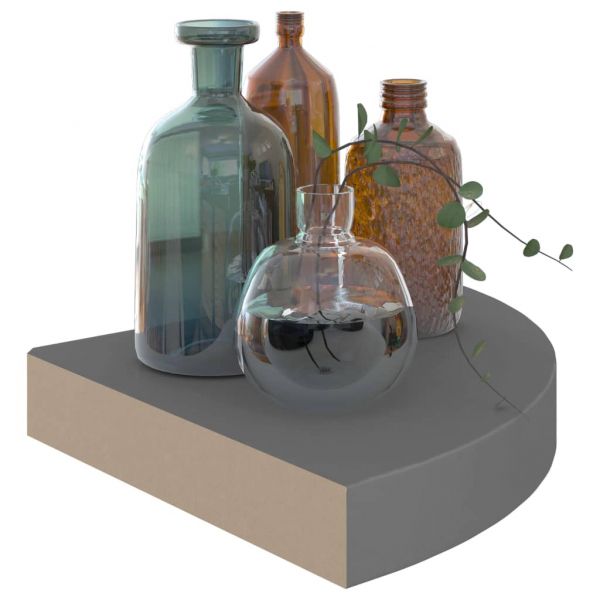 Окачен ъглов рафт, сив гланц, 25x25x3,8 см, МДФ