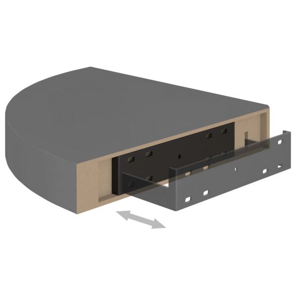 Окачен ъглов рафт, сив гланц, 25x25x3,8 см, МДФ