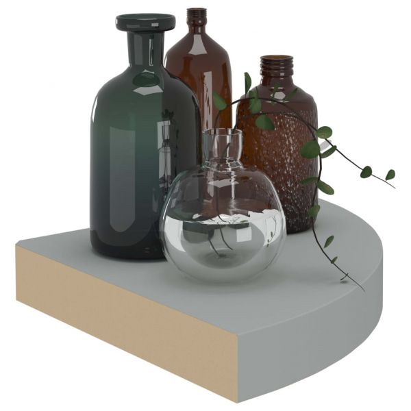 Окачен ъглов рафт, сив гланц, 25x25x3,8 см, МДФ