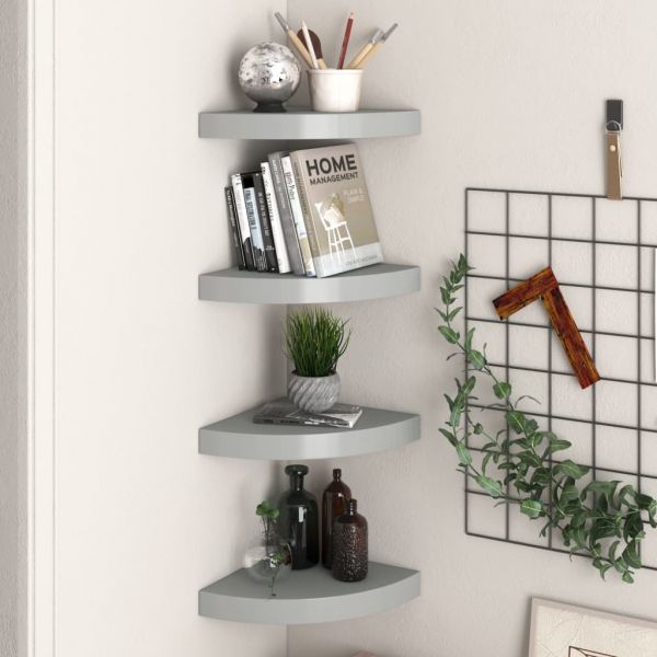 323903 Floating Corner Shelves 4 pcs Grey 25x25x3,8 cm MDF