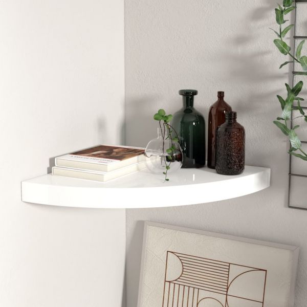 323907 Floating Corner Shelf High Gloss White 35x35x3,8 cm MDF