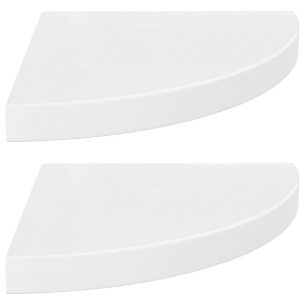 Окачени ъглови рафтове, 2 бр, бял гланц, 35x35x3,8 см, МДФ