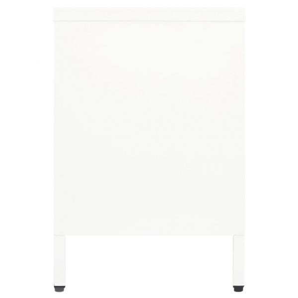 ТВ шкаф, бял, 105x35x52 см, стомана и стъкло