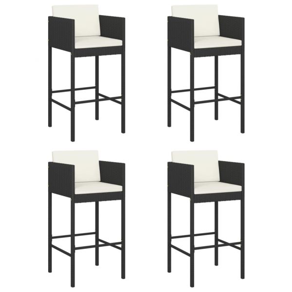 Бар табуретки с възглавници, 4 бр, черен полиратан