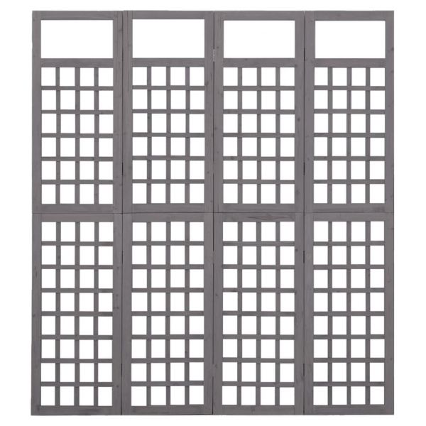 Параван за стая, 4 панела, сив, масивна ела, 161x180 см