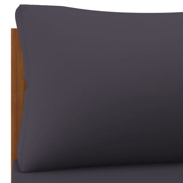 Модулен ъглов диван тъмносиви възглавници акациево дърво масив